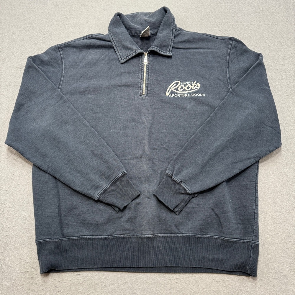 Vintage Roots Sweater Men's Large Black Quarter Zip Fleece Lined Pullover Canada
